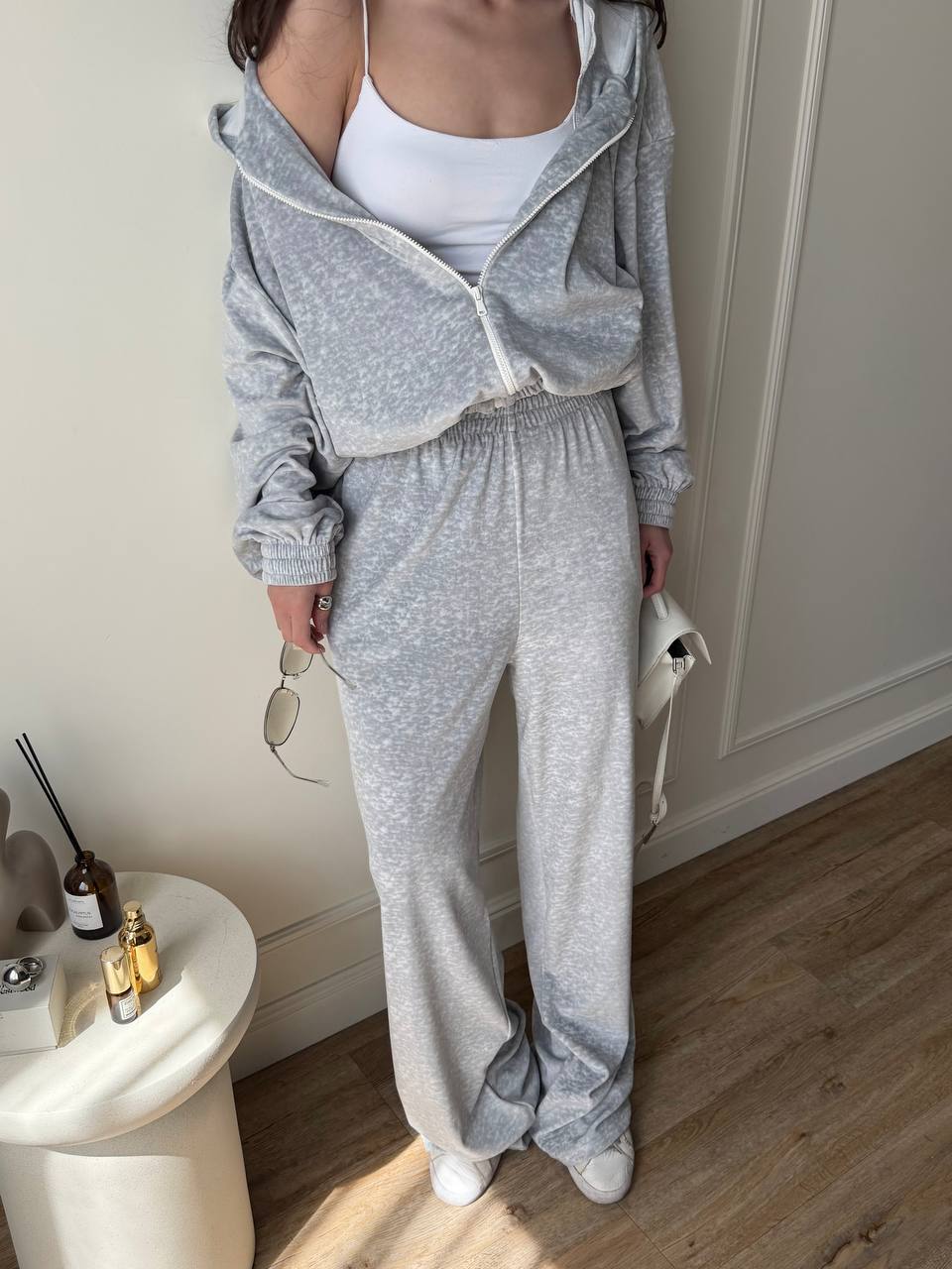 Velour Tracksuit Light Grey