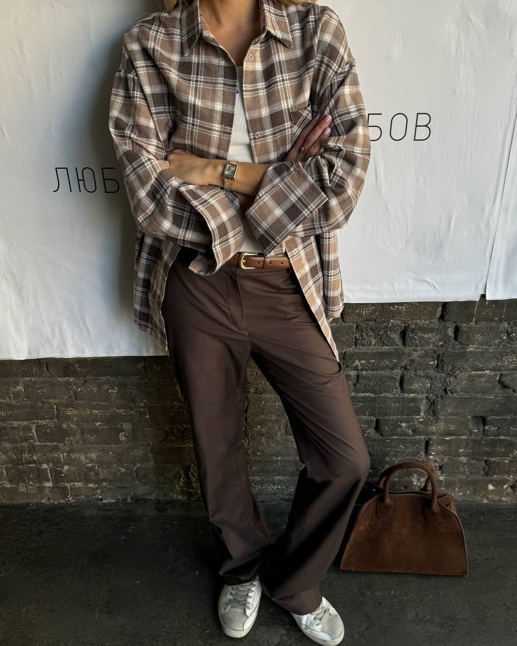 Plaid Tie-Front Shirt onesize