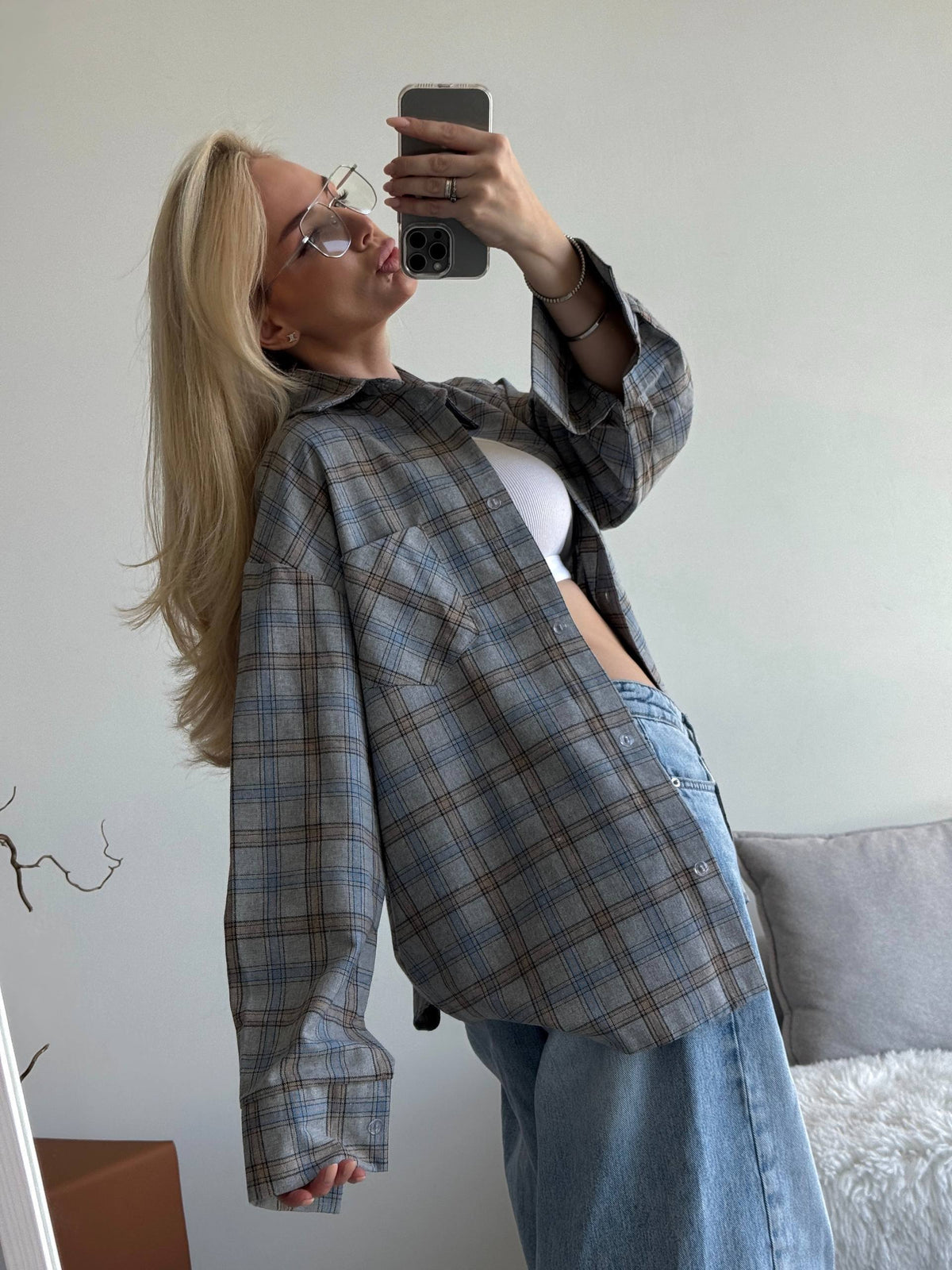 Plaid Tie-Front Shirt one size