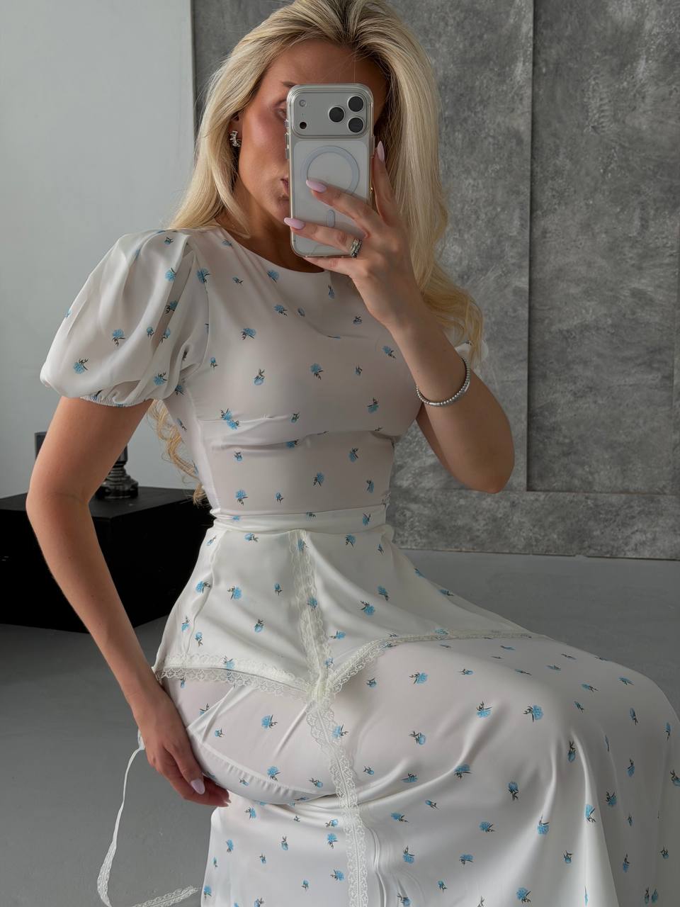 Floral Puff-Sleeve Midi Dress