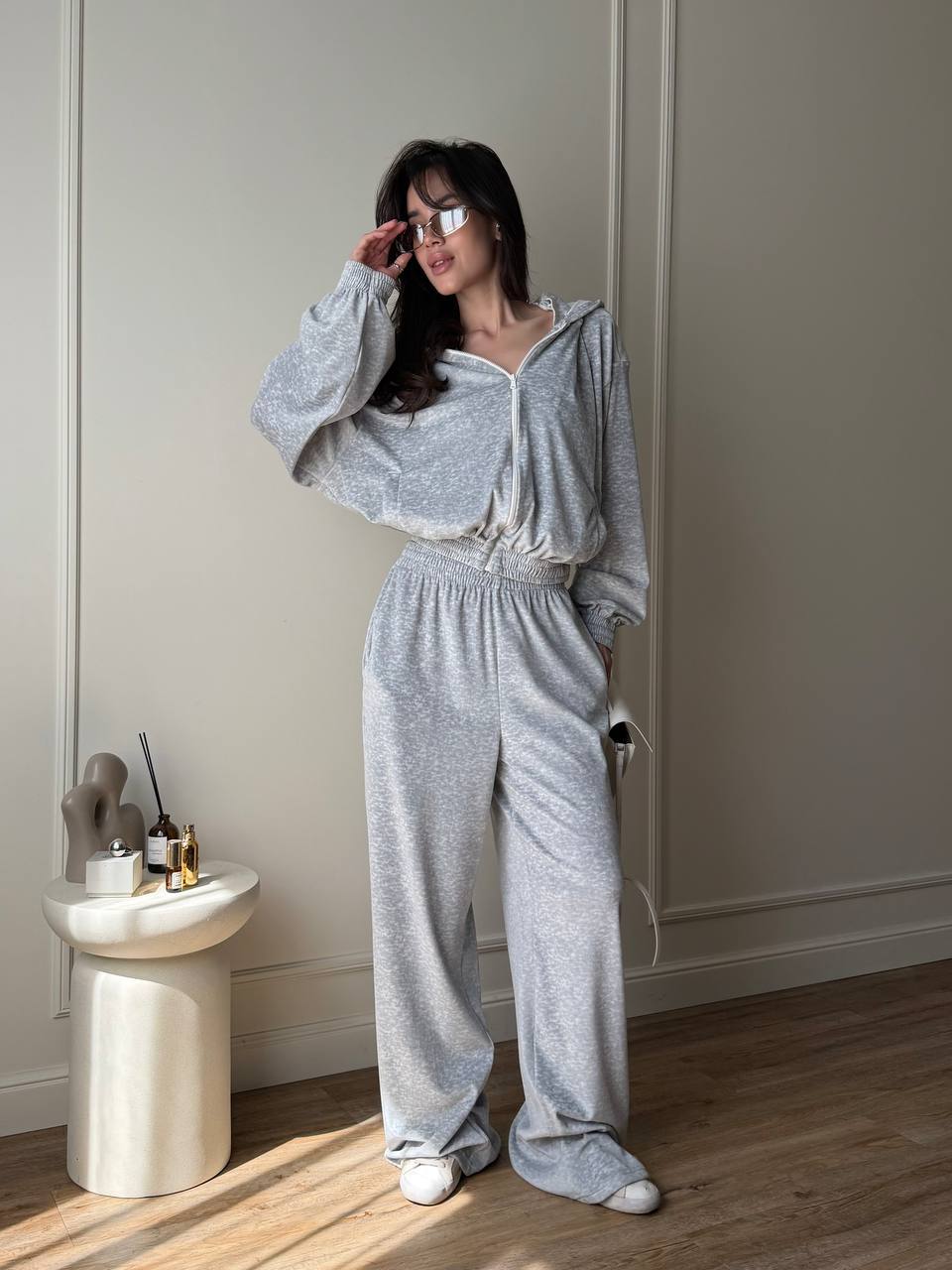 Velour Tracksuit Light Grey