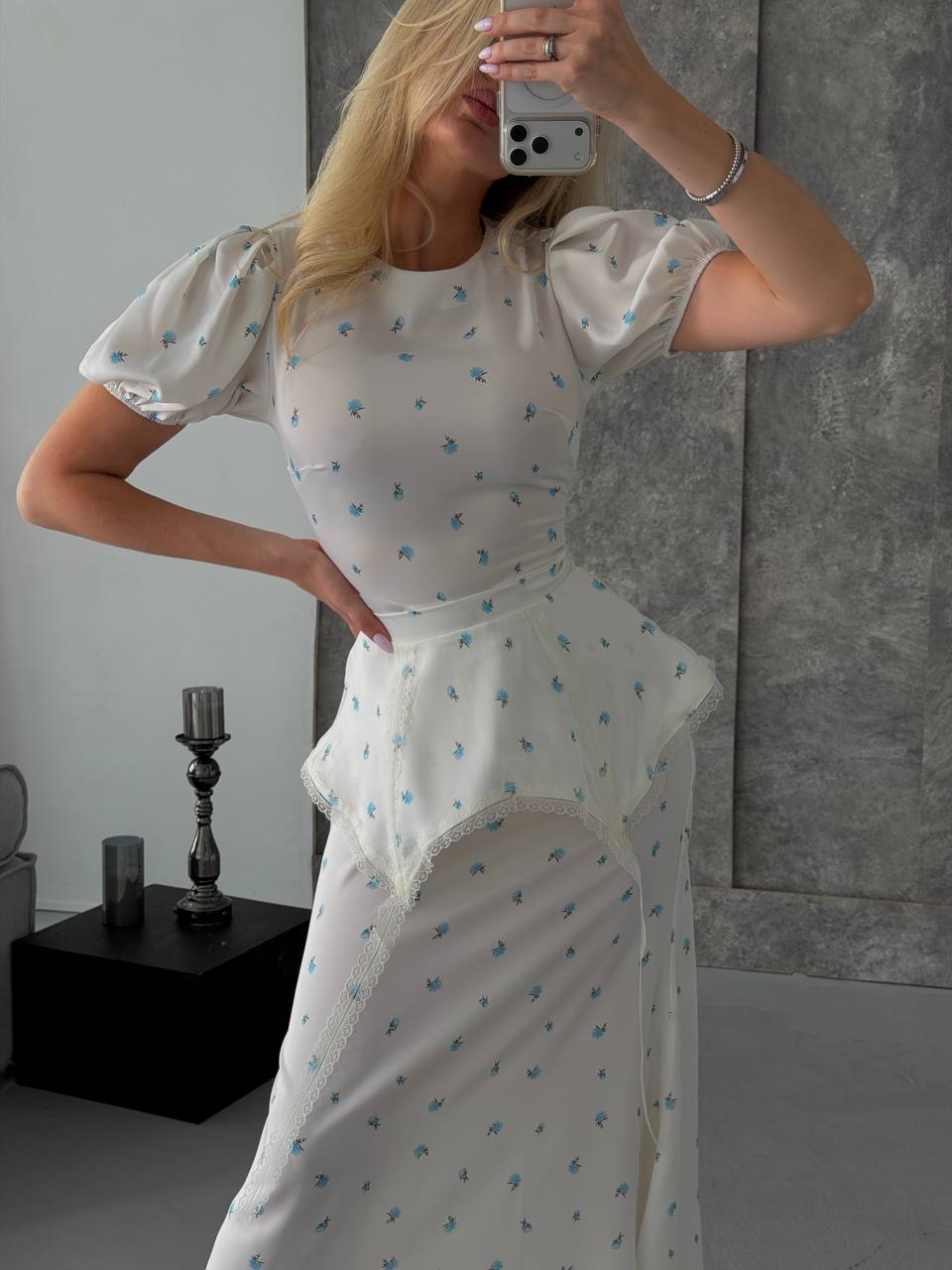 Floral Puff-Sleeve Midi Dress