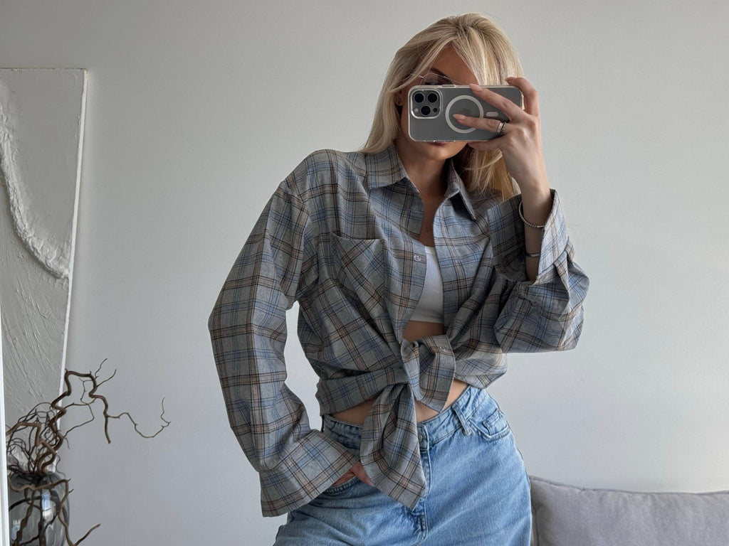 Plaid Tie-Front Shirt one size