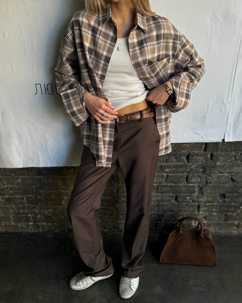 Plaid Tie-Front Shirt onesize