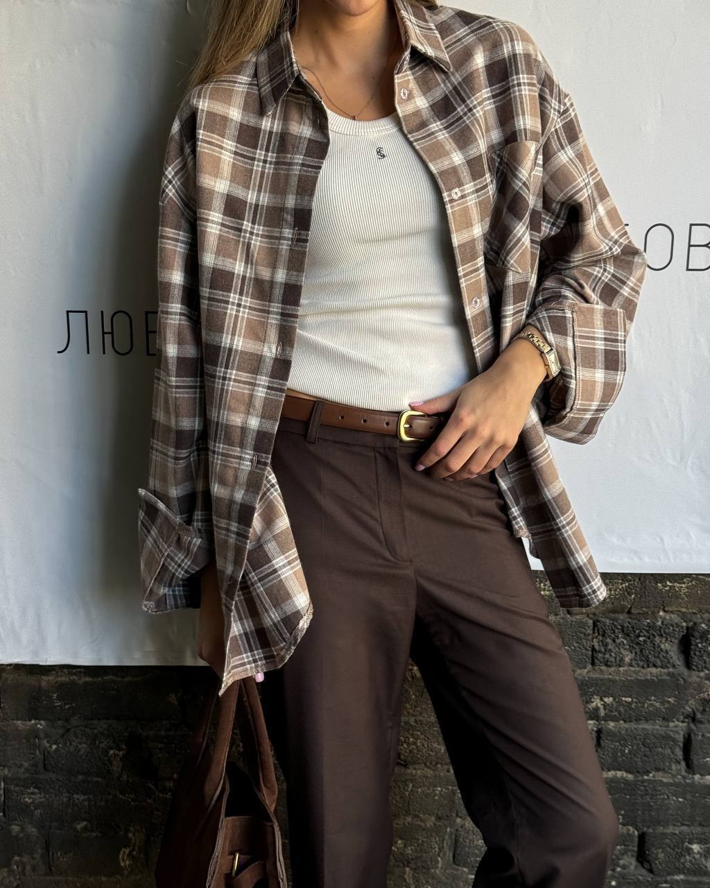 Plaid Tie-Front Shirt onesize
