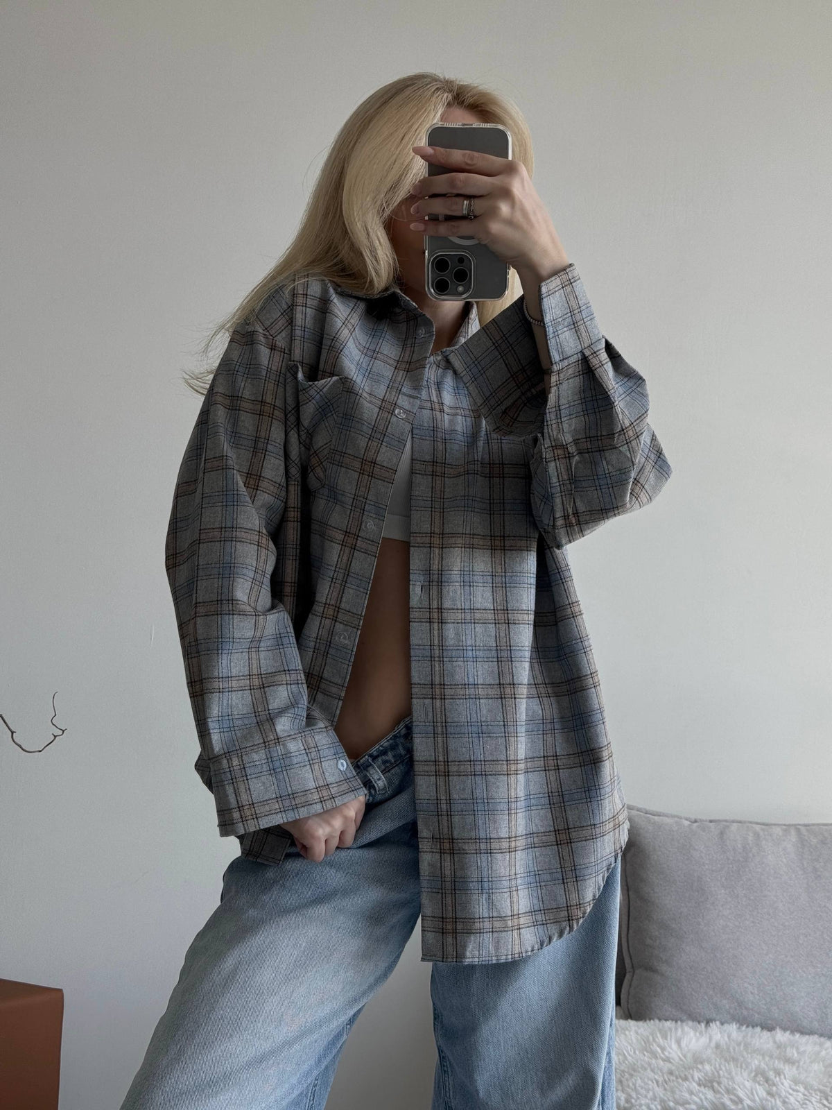 Plaid Tie-Front Shirt one size
